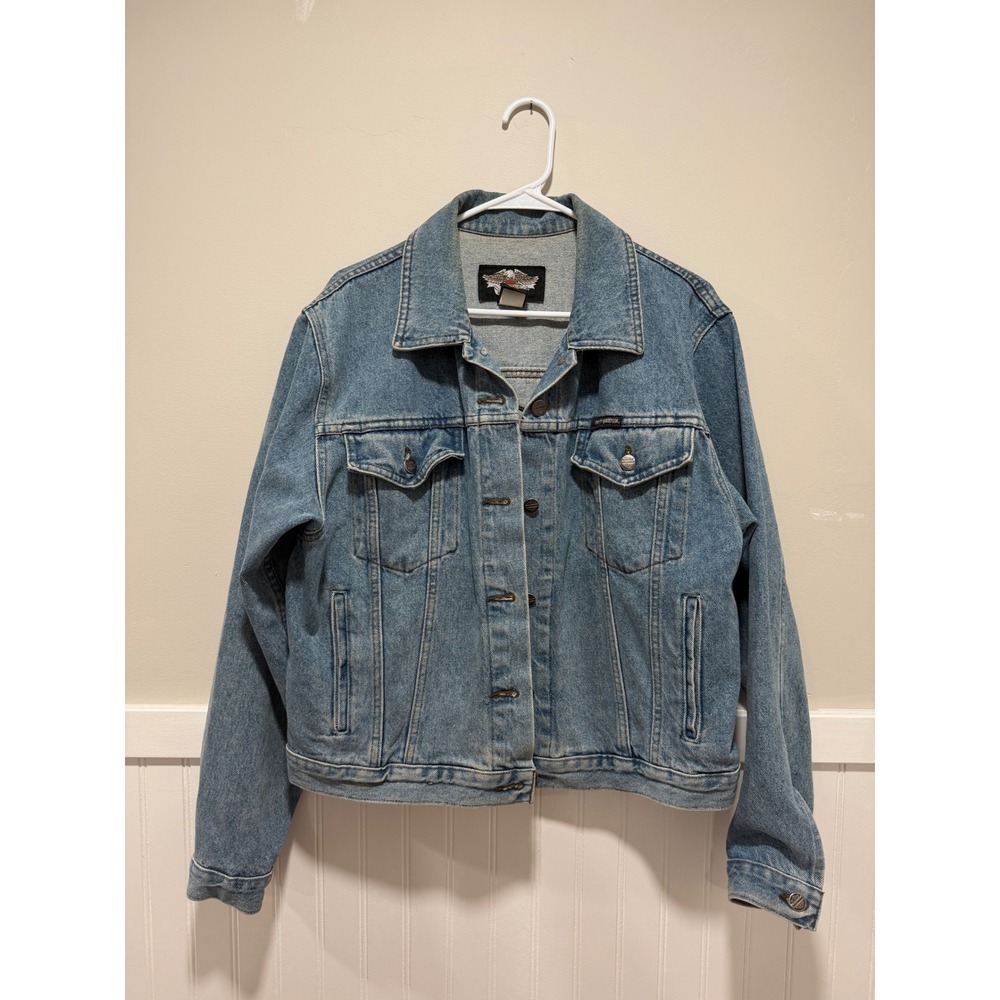 Harley Davidson Jean Jacket Denim Motorcycle Biker Women Size Large